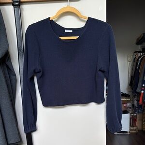 Navy Blue Waffle Long Sleeve Top